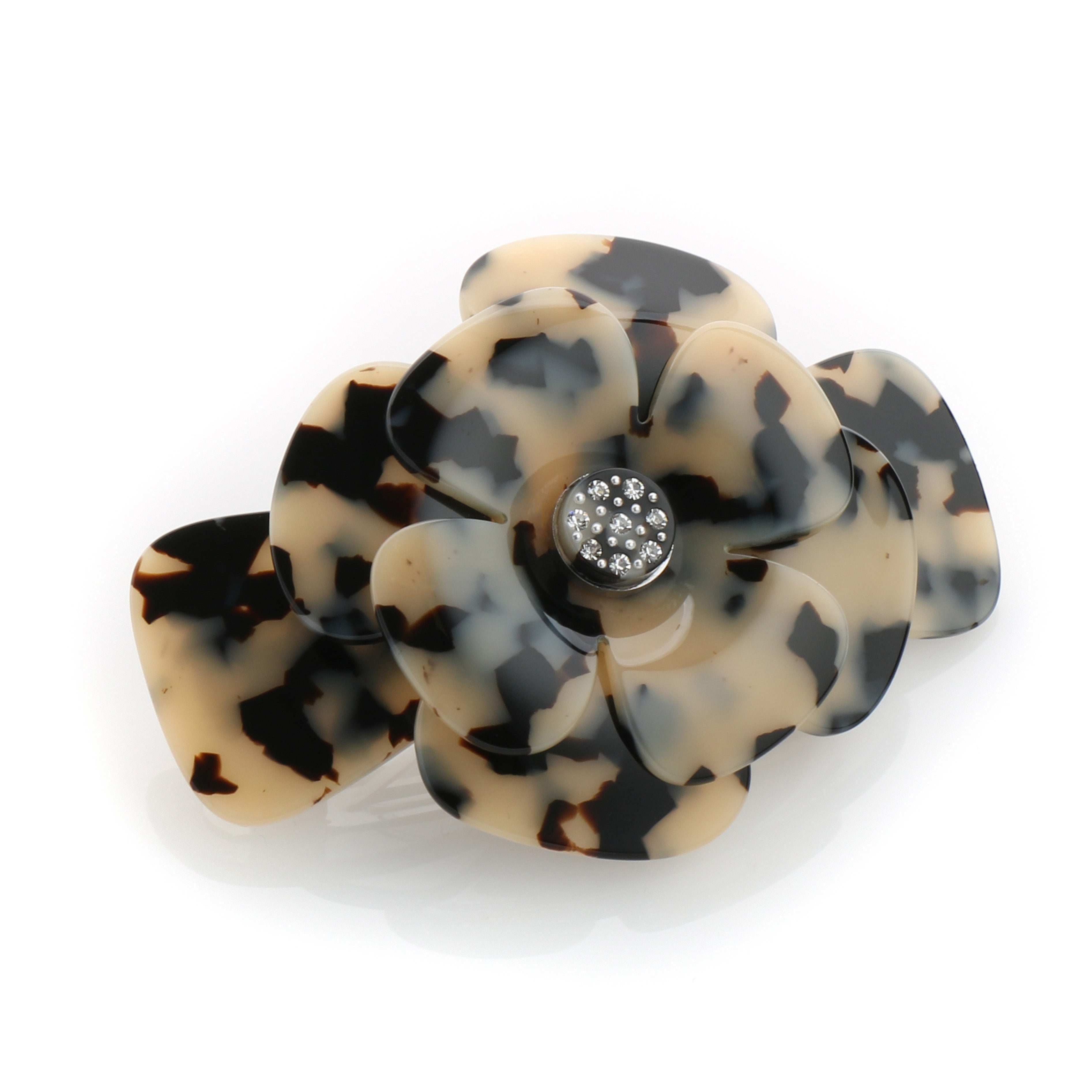 Barrette "Coquelicot" de couleur Tokyo clair avec coeur plaqué argent et serti de strass - Deliska-H