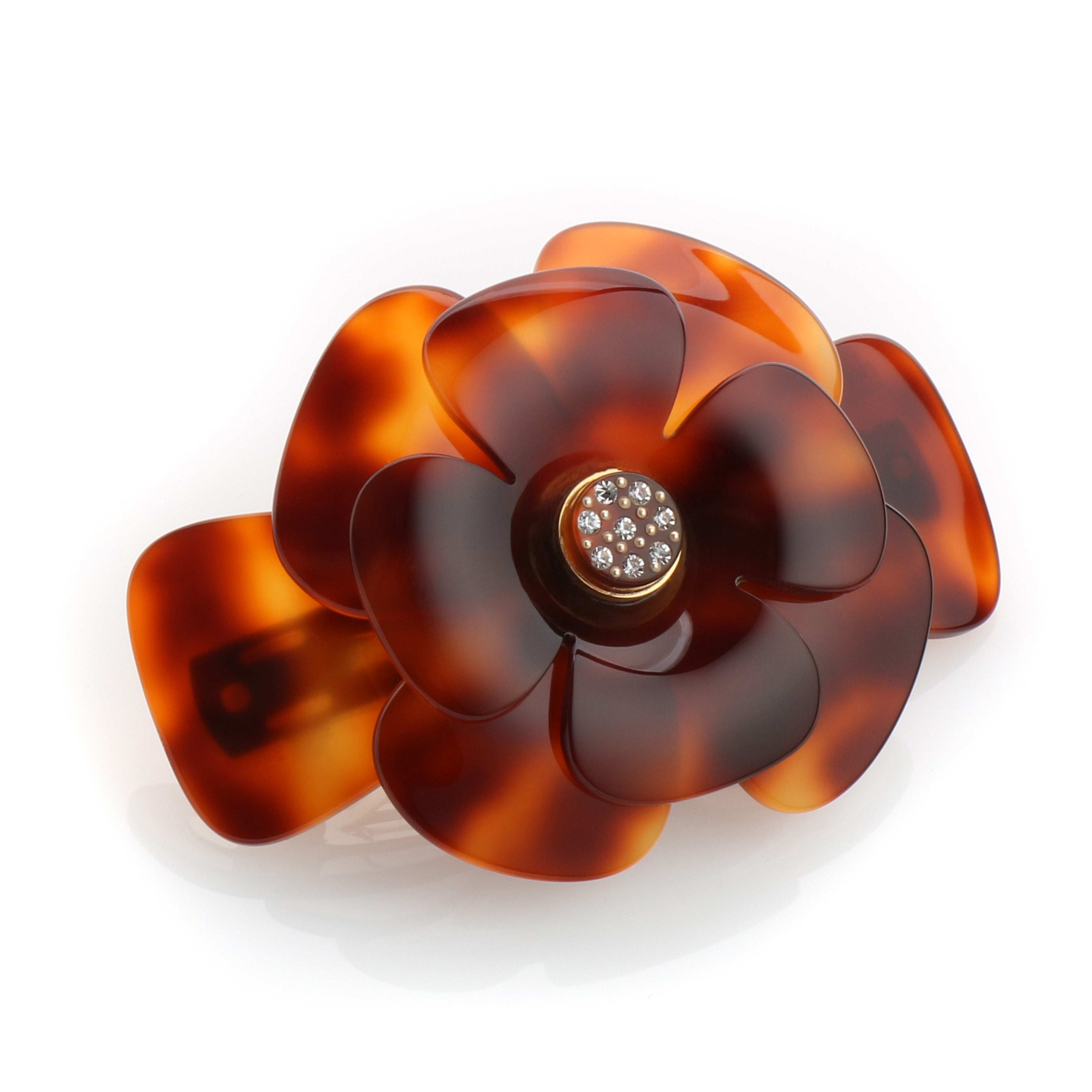 Barrette "Coquelicot" de couleur écaille avec coeur doré à l'or fin et serti de strass - Deliska-H